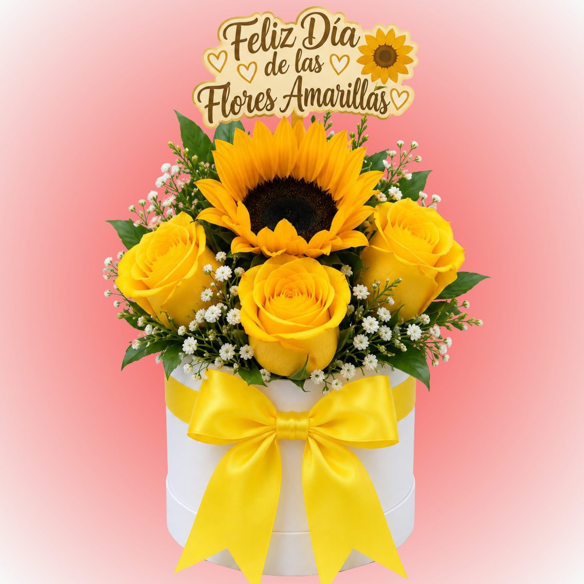 Box 3 rosas 1 girasol y topper - Imagen 1