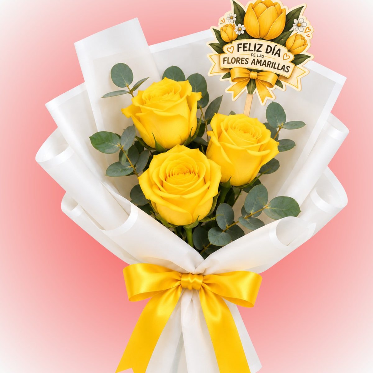 Ramo de 3 rosas amarillas y topper - Imagen 1