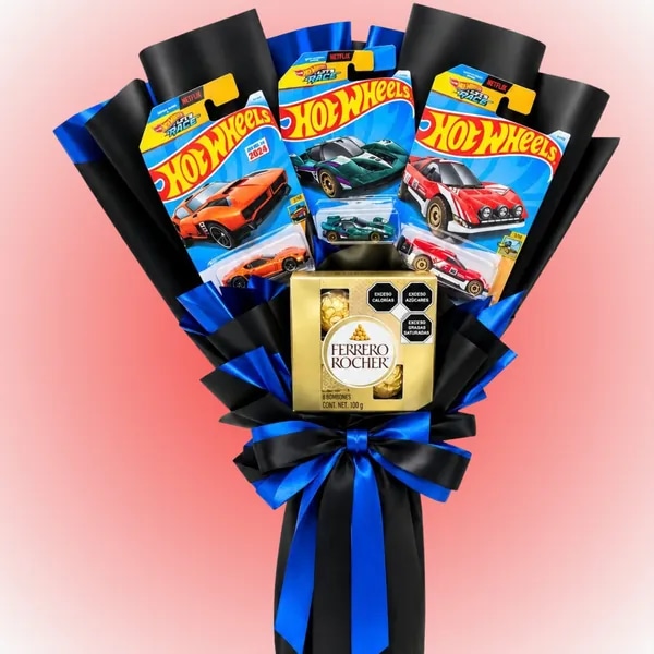 3 Carrito Hot Wheels y ferreros rocher 4unidades