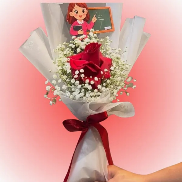 Detalle para el día del profesor 1 rosa 1 topper