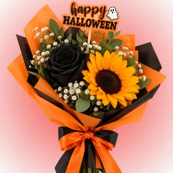 Ramo Hallowen 1 rosa 1 girasol 1 topper