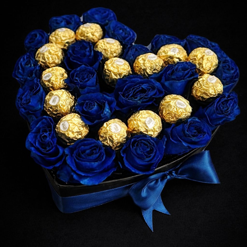 Box de rosas azules y bombones - Imagen 1