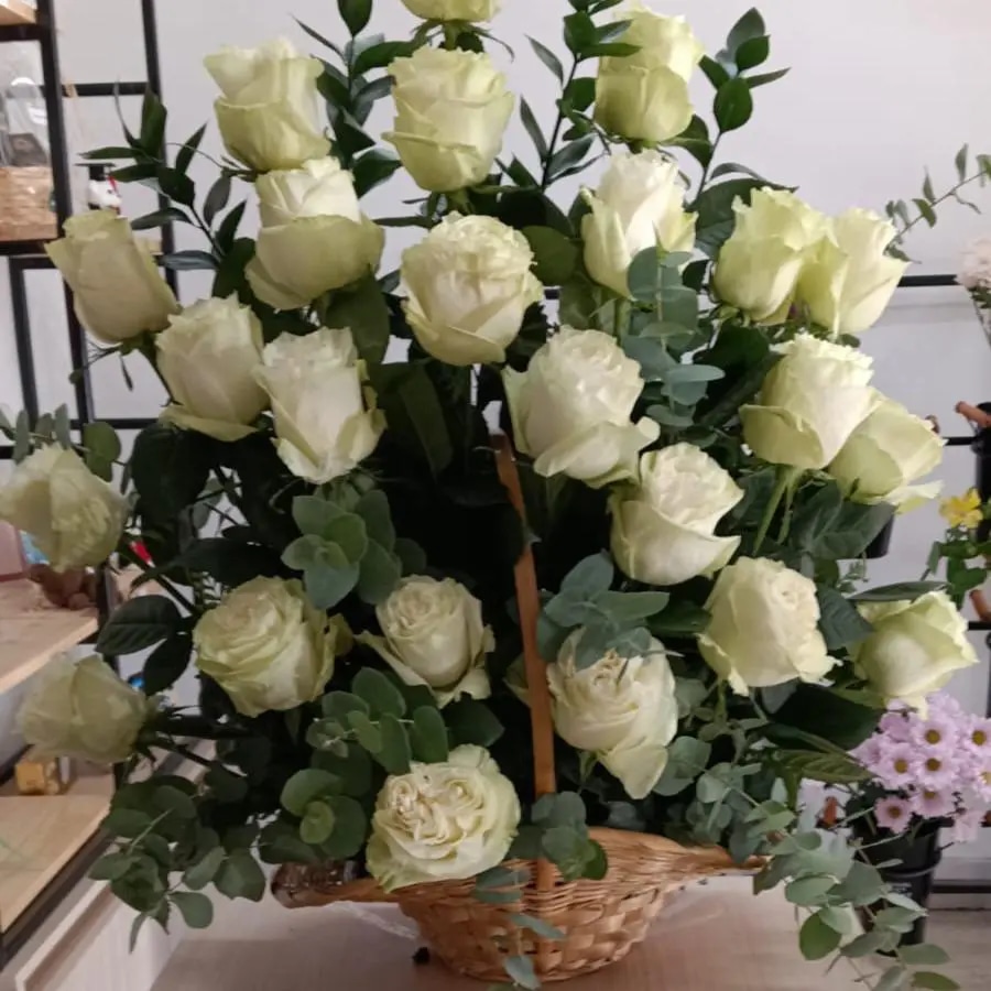 Canasta de rosas- Blanca Armonía