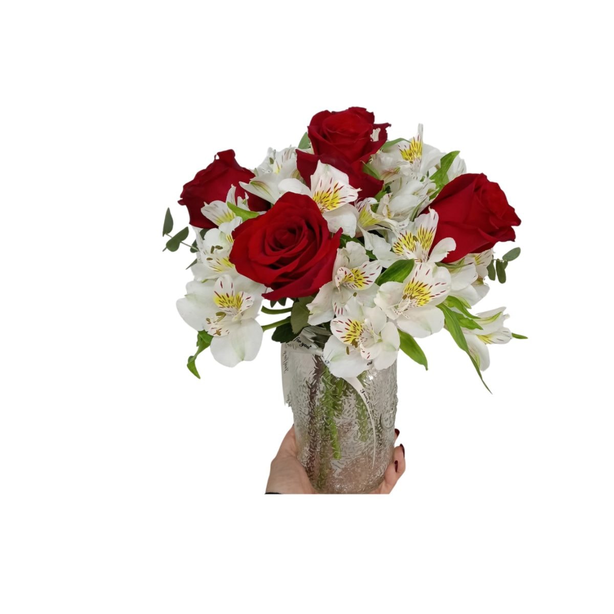 Florero rosas y alstromerias - Imagen 1