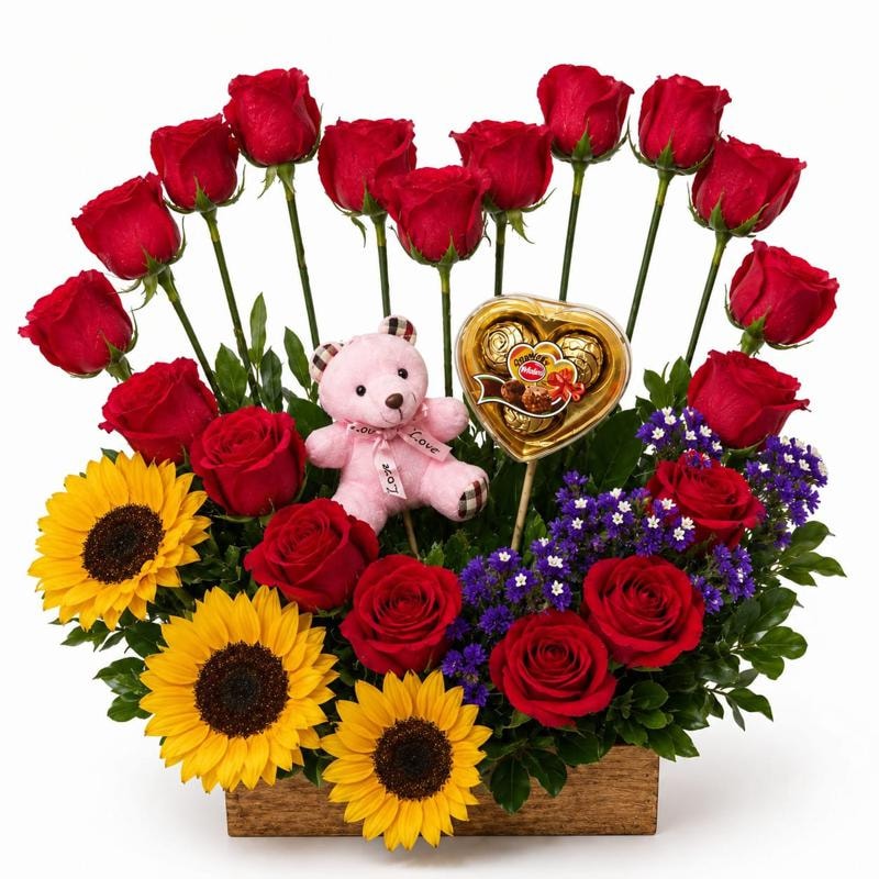 ARREGLO EN FORMA DE CORAZON CON ROSAS NATURALES - Imagen 1