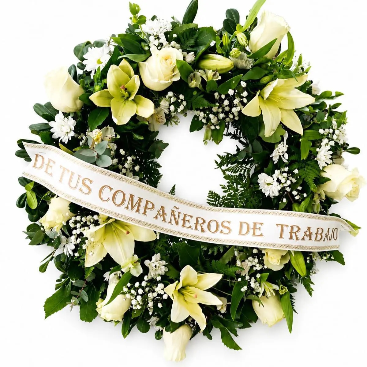 CORONA DE CONDOLENCIA Y RESPETO EN BLANCO INMACULADO