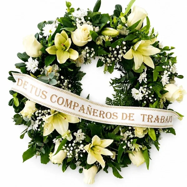 CORONA DE CONDOLENCIA Y RESPETO EN BLANCO INMACULADO