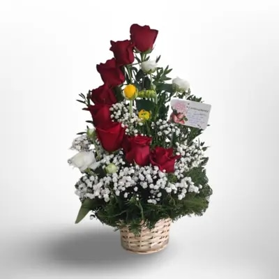 Escalera De Amor — Canasto de 9 Rosas Rojas