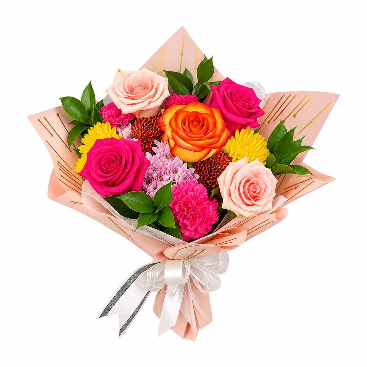 Primaveral Encanto — Ramo de 5 Rosas y flores de estación - Imagen 1