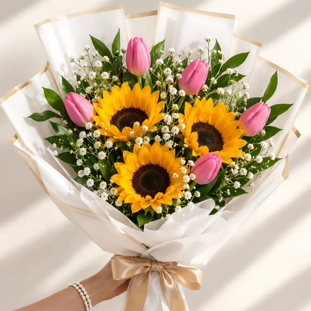 RAMO DE 5 TULIPANES Y 3 GIRASOLES - Imagen 1