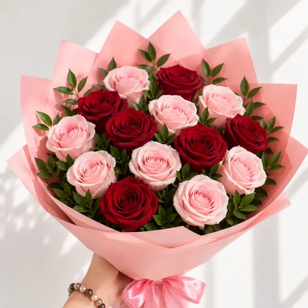 Ramo de 20 rosas Rojas y Rosadas