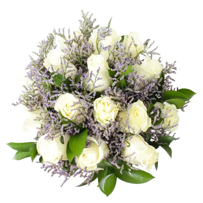 Julieta en Ramo- 15 rosas ecuatorianas blanco y limonium