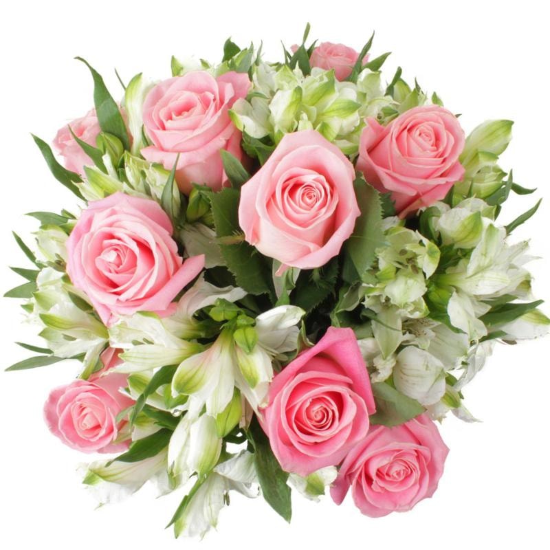 Amor Rosado en Anfora con 9 rosas - florero transparente con 9 rosas rosadas y astromelias - Imagen 5