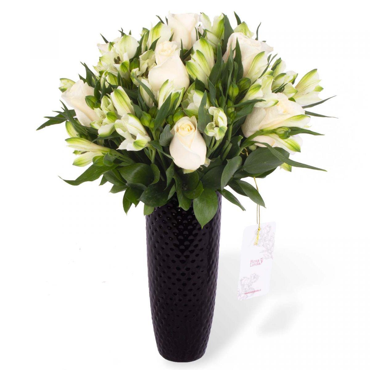 Amor Blanco cerámica - Arreglo 10 rosas blanco y astromelias - Imagen 1