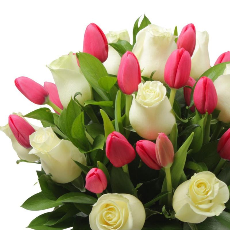 Dominga Rosas Blanco y Tulipanes Fucsia - Arreglo floral - Imagen 5