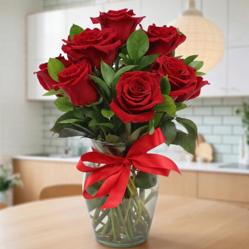 Amparo en Ánfora - Florero vidrio con 12 rosas color rojo - Imagen 1