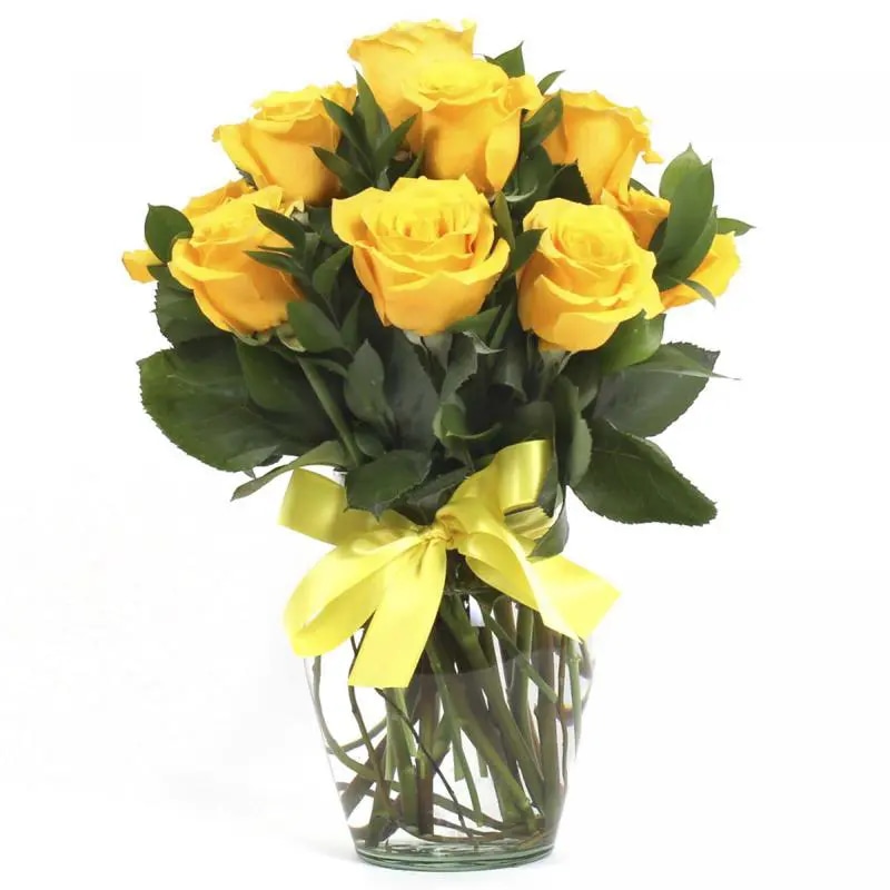 Amparo en Ánfora - Florero 12 rosas ecuatorianas amarillo
