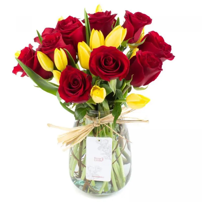 Elena Rojo Amarillo - Florero rosas rojo y tulipanes amarillo