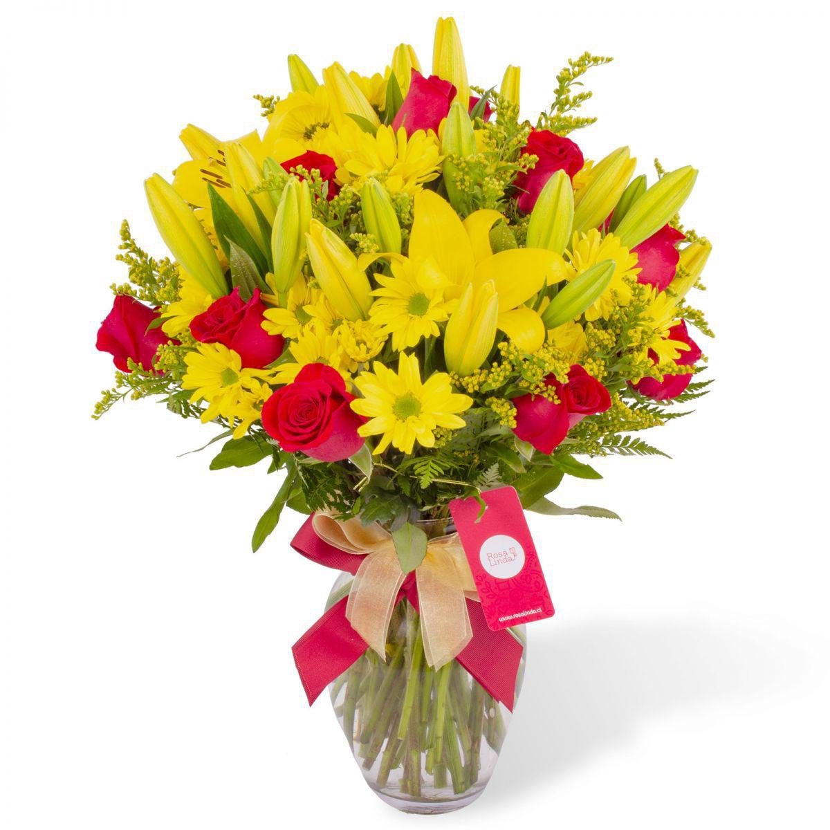 Lucía en ánfora - florero liliums amarillos y rosas rojas - Imagen 1
