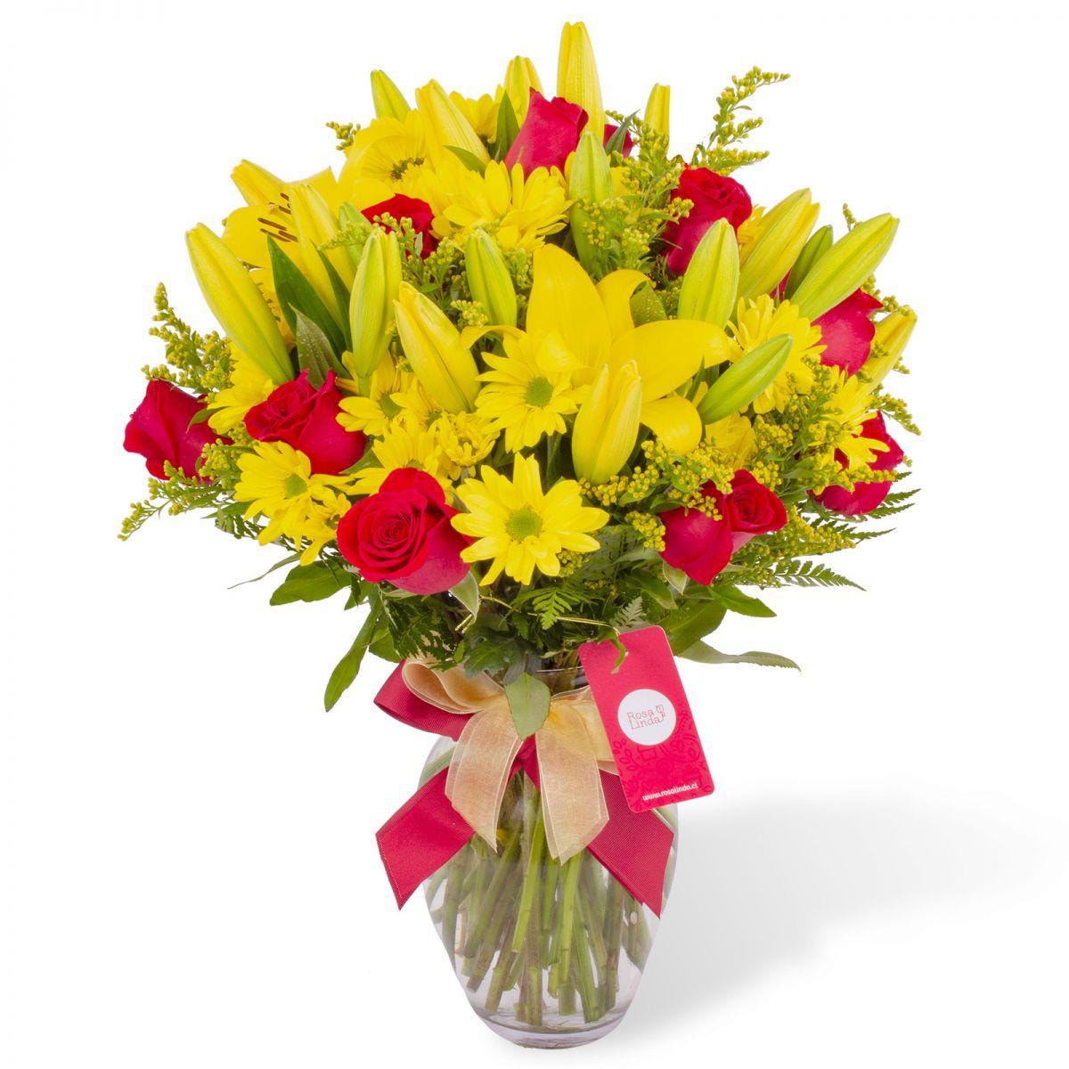 Lucía en ánfora - florero liliums amarillos y rosas rojas - Imagen 1