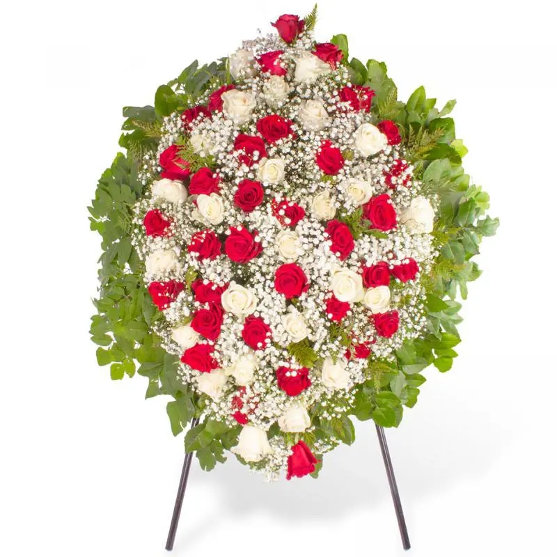 Por Siempre - Corona de condolencias con rosas rojo y blanco