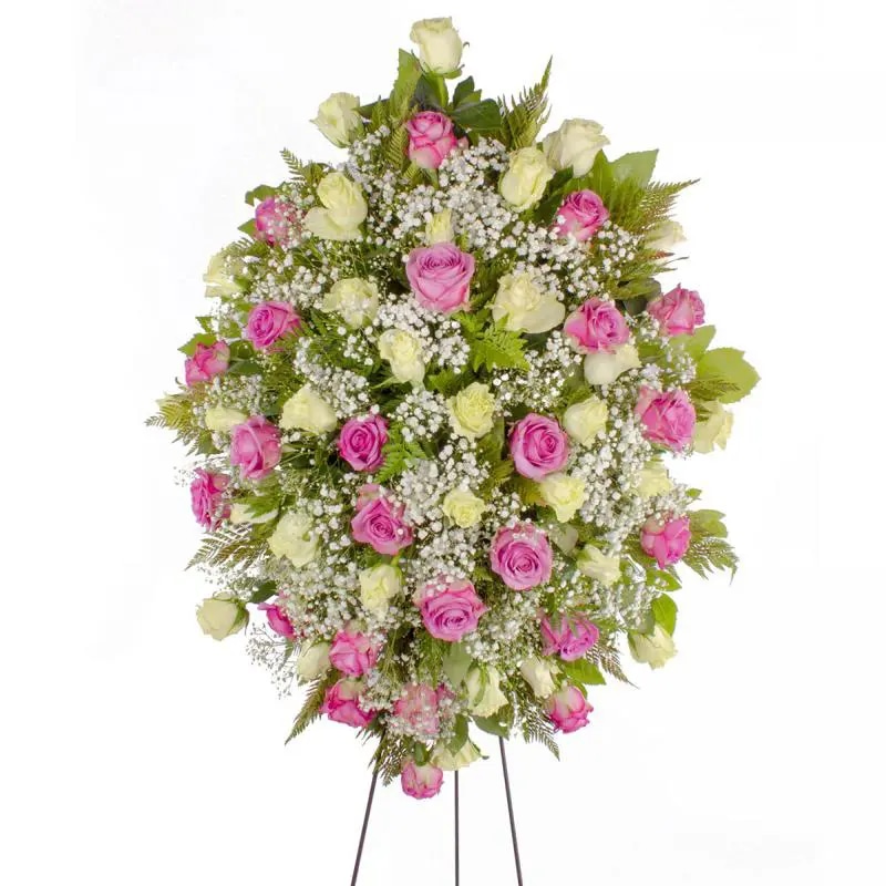 Por Siempre - Corona de condolencias con rosas lila y blanco