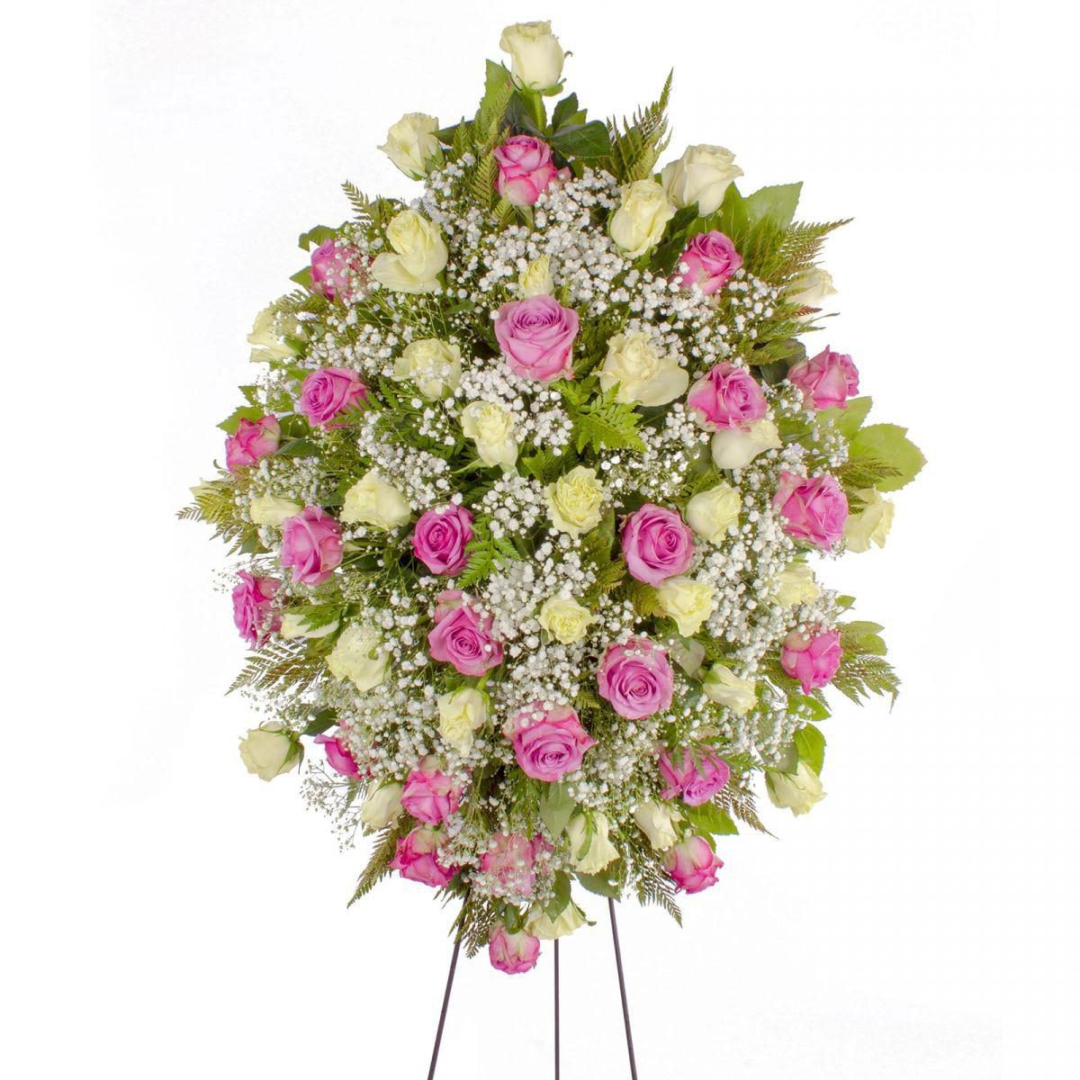 Por Siempre - Corona de condolencias con rosas lila y blanco - Imagen 1