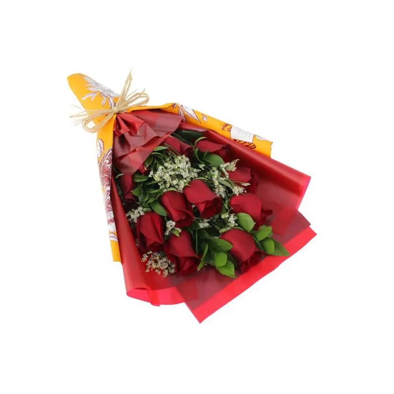 Ramo extendido con 9 rosas ecuatorianas y limonium