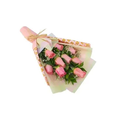 Ramo 9 Rosas Rosado - Ramo extendido con 9 rosas ecuatorianas y limonium