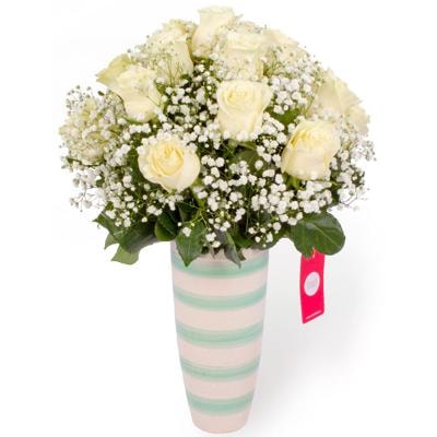 María Rosas Blanca - Arreglo floral con 18 rosas blancas y g - Imagen 1