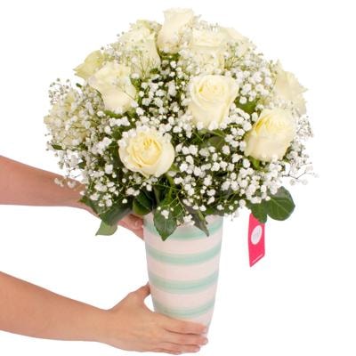 María Rosas Blanca - Arreglo floral con 18 rosas blancas y g - Imagen 4