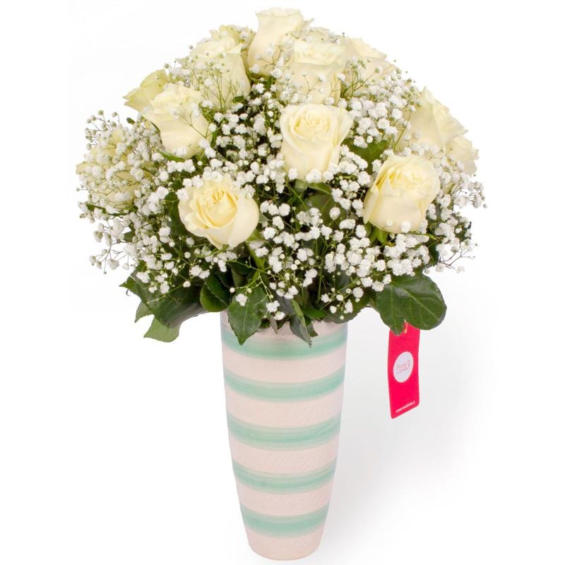 María Rosas Blanca - Arreglo floral con 18 rosas blancas y g - Imagen 1