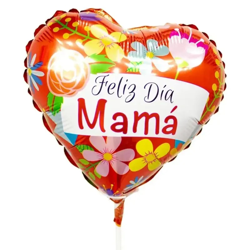 Globo Feliz día Mamá corazón con flores 20cm - Imagen 1