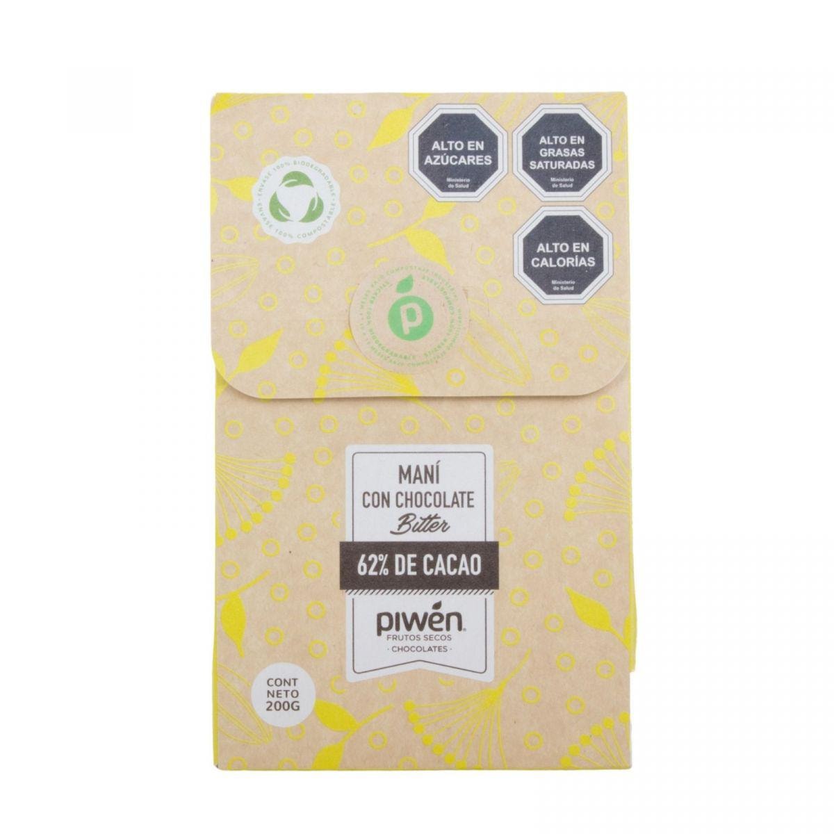 Maní chocolate Bitter - maní bañado en chocolate 62% cacao Piwen - Imagen 1