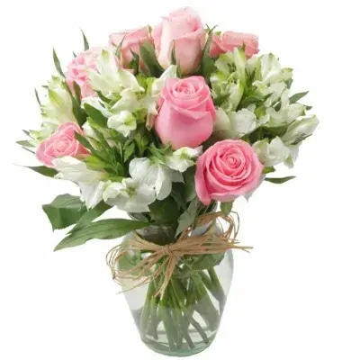 Amor Rosado en Anfora con 9 rosas