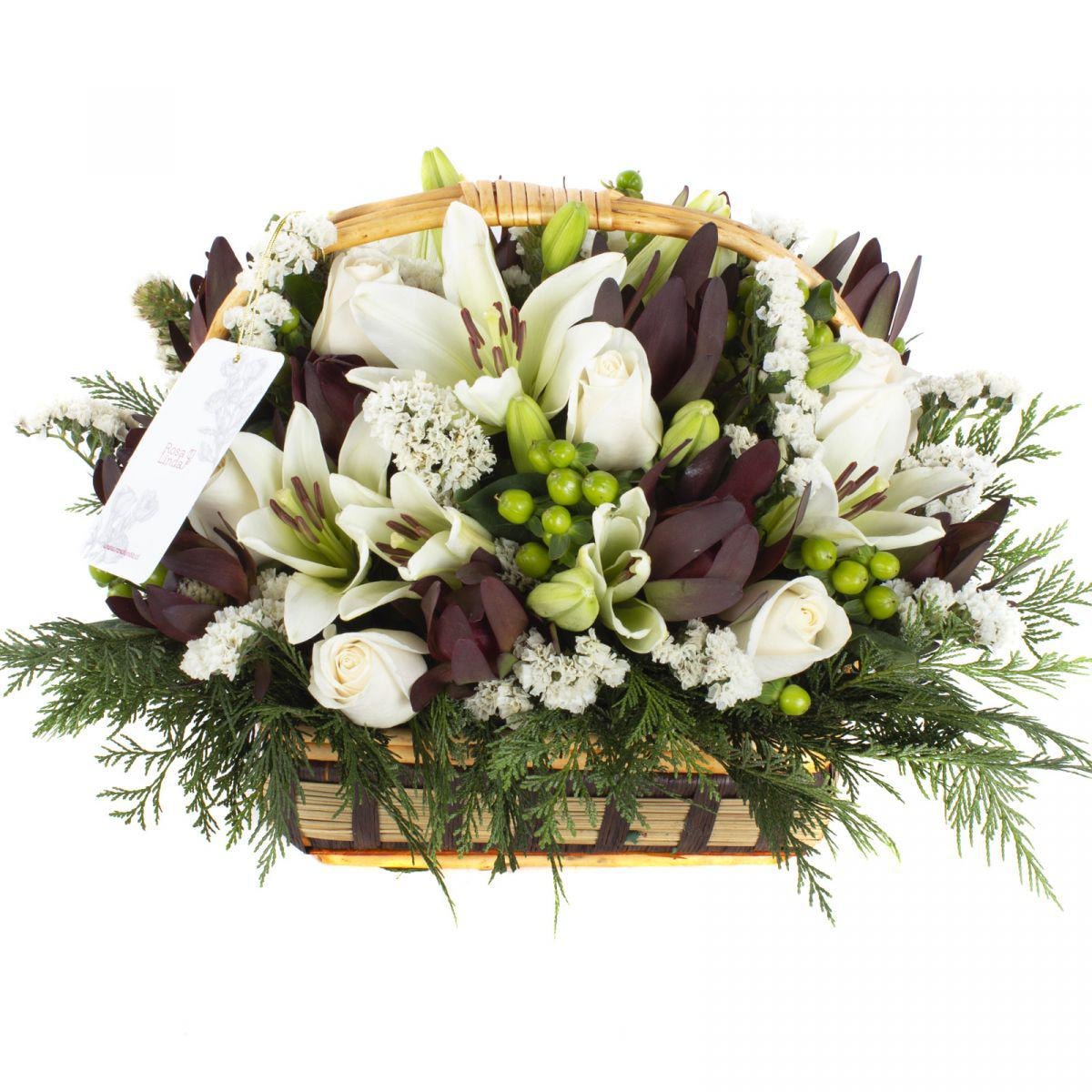 Florencia - Canasto con liliums, rosas y leucadendro - Imagen 1