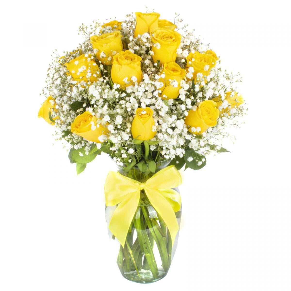 Maria Rosas Amarillas en Florero - Imagen 1