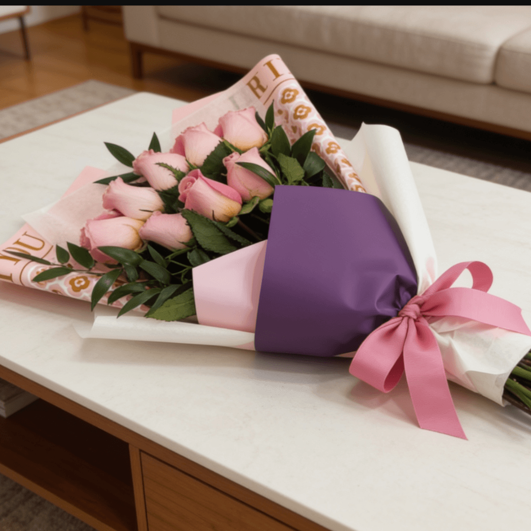 Ramo extendido con 8 rosas Rosado - Imagen 2