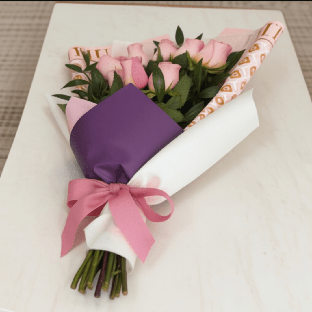 Ramo extendido con 8 rosas Rosado - Imagen 3