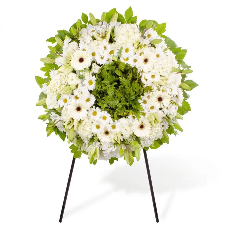 Corona Blanca - Corona de defunción con mix de flores blancas