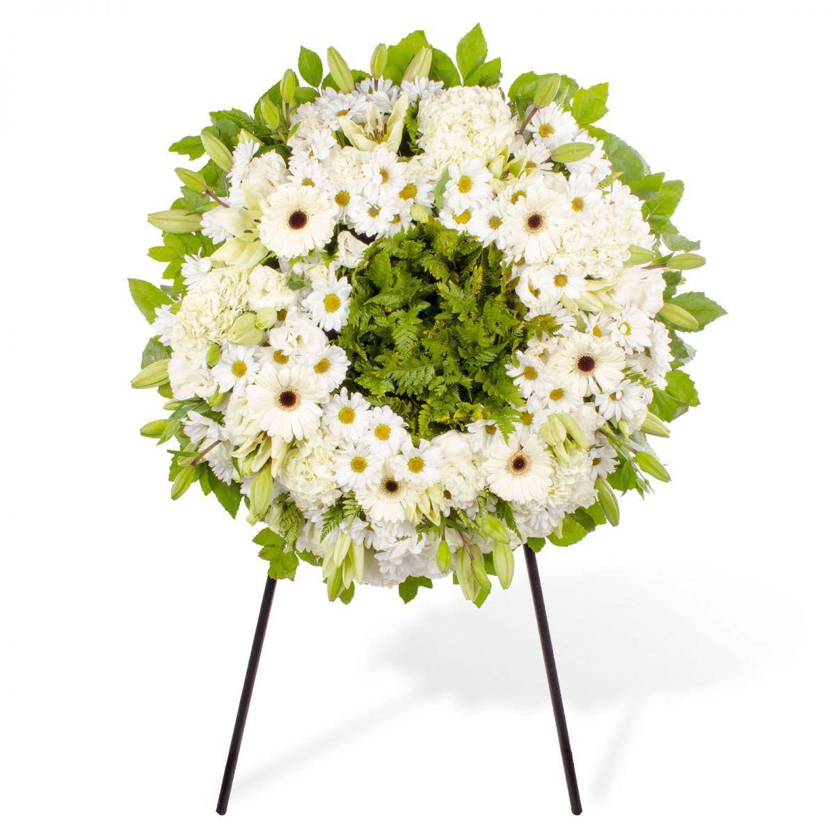 Corona Blanca - Corona de defunción con mix de flores blancas - Imagen 1