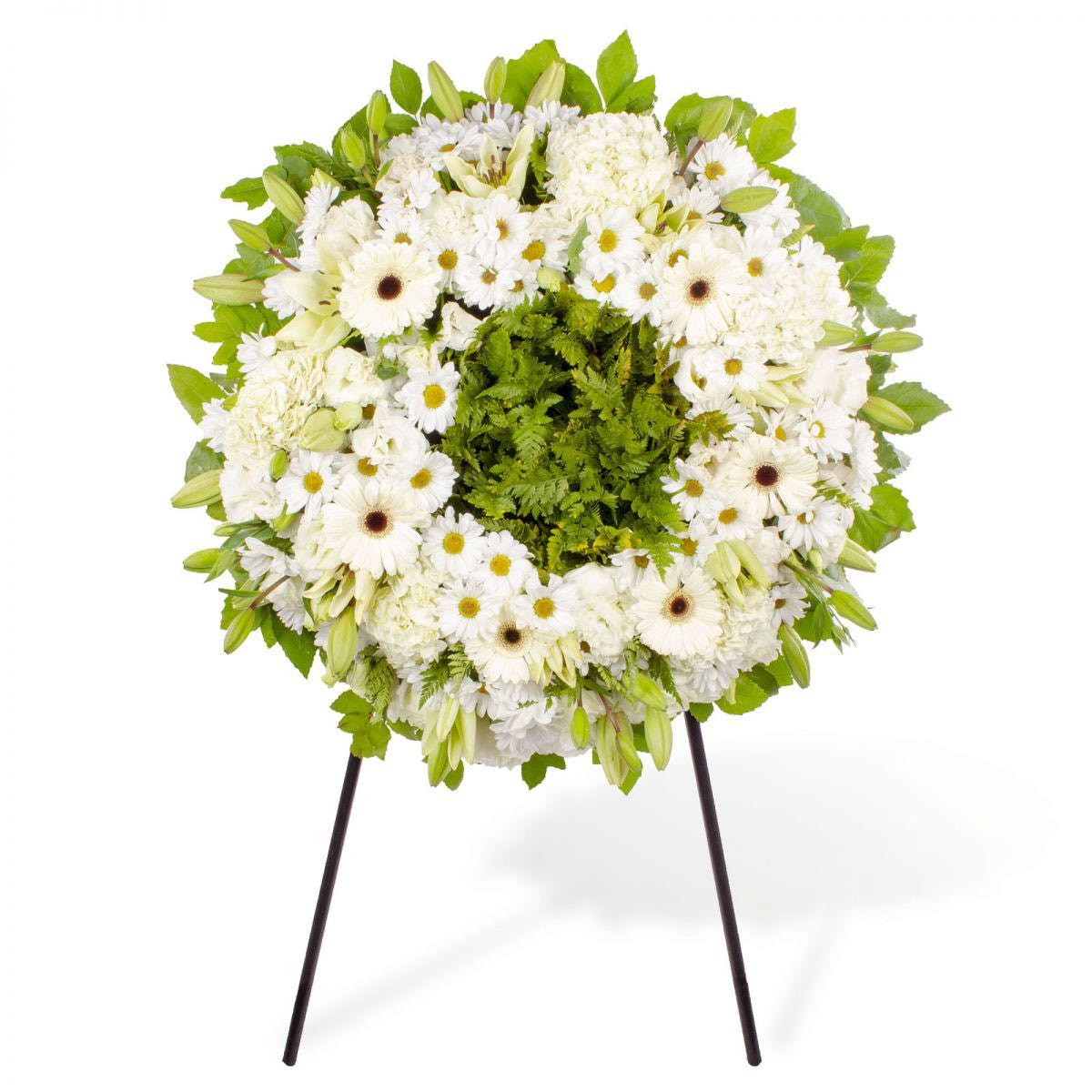 Corona Blanca - Corona de defunción con mix de flores blancas - Imagen 1