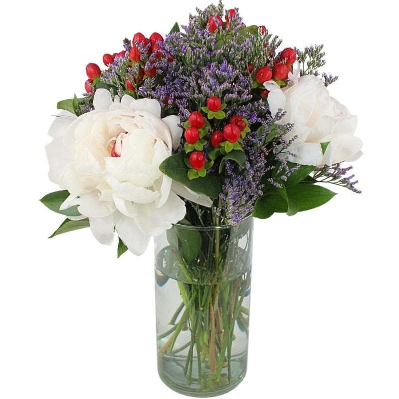 Metáfora - Florero con Peonías Blanco, Limonium e Hypericum - Imagen 1