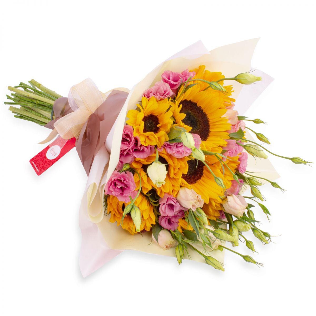 Ramo girasoles y lisianthus - Ramo de flores con girasoles y lisianthus rosados - Imagen 1