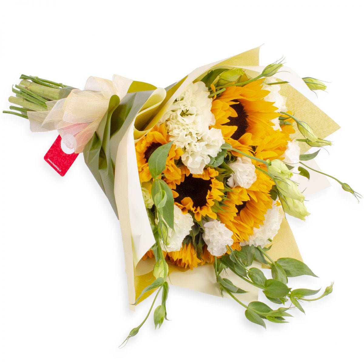 Ramo girasoles y lisianthus - Ramo de flores con girasoles y lisianthus blancos - Imagen 1