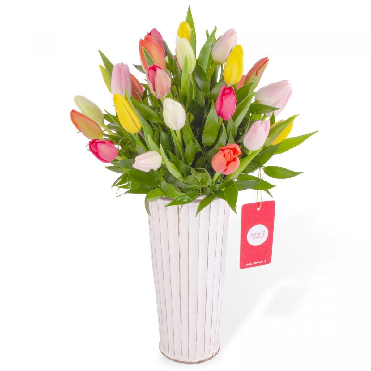 Suspiro de Tulipanes - Arreglo floral con mix multicolor de 30 tulipanes - Imagen 1