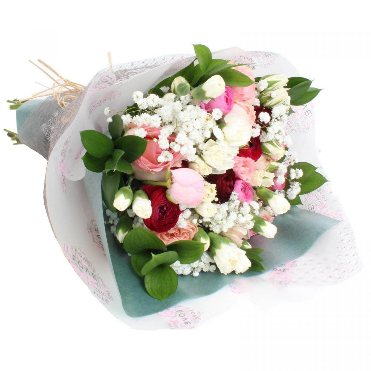 Irene en Ramo - Ramo con rosas, minirosas, miniclaveles y limonium - Imagen 1