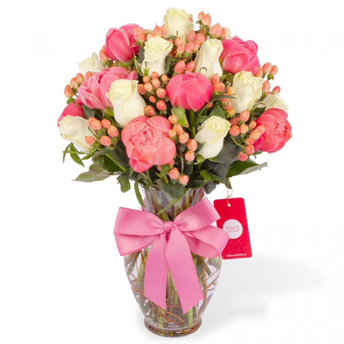 Poesia - Florero con Peonías, rosas ecuatorianas e hypericum - Imagen 1