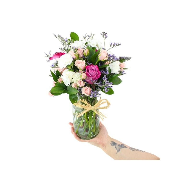 Noelia Lila - Florero con Rosas, mini rosas, mini claveles y limonium - Imagen 2