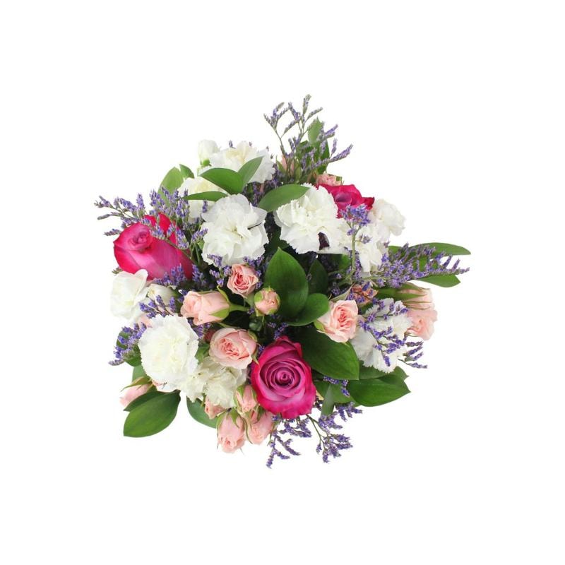 Noelia Lila - Florero con Rosas, mini rosas, mini claveles y limonium - Imagen 3